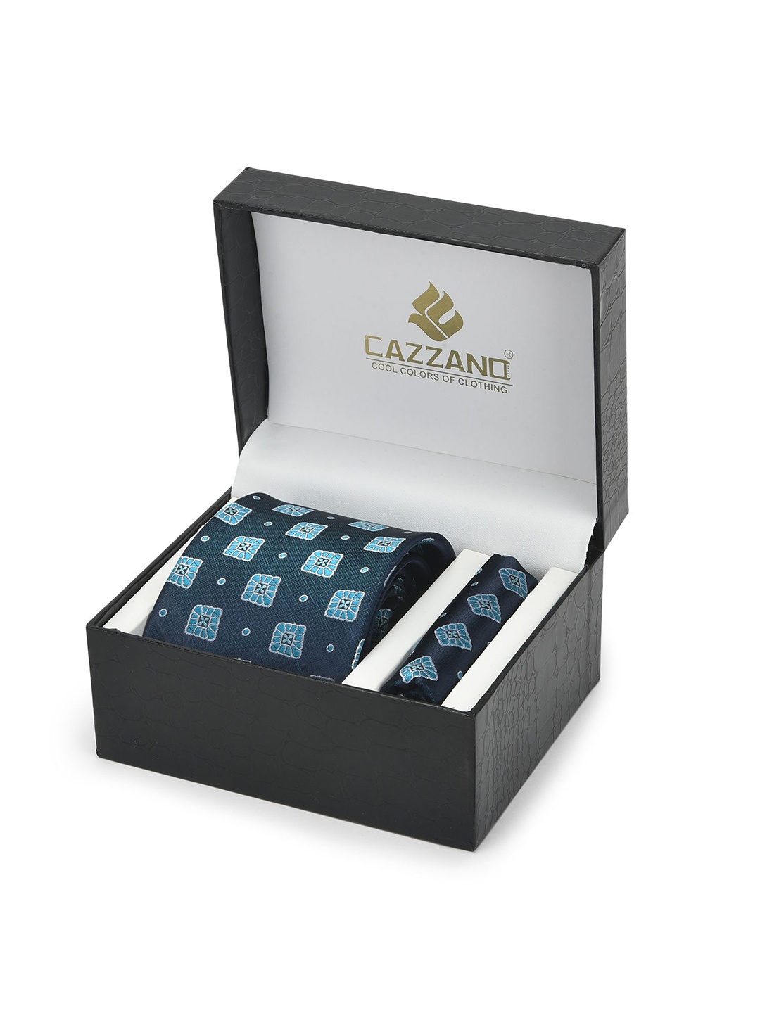 

Cazzano Men Accessory Gift Set Of Tie and Pocket Square, Navy blue