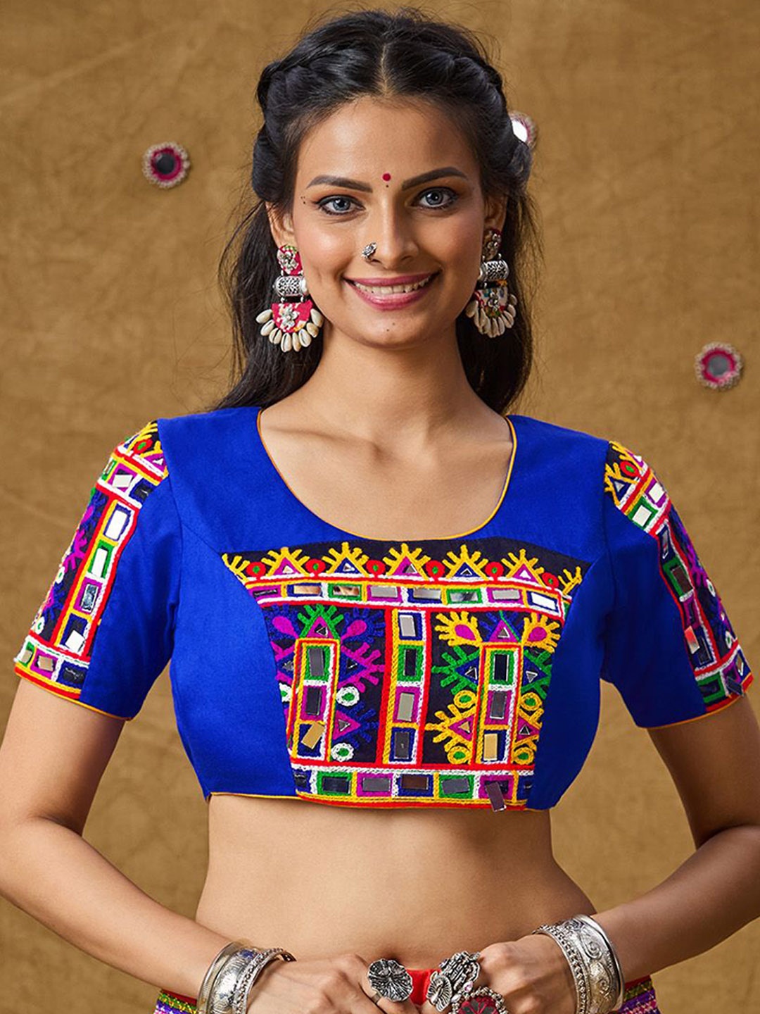 

SALWAR STUDIO Garba Embroidered Padded Cotton Saree Blouse, Blue