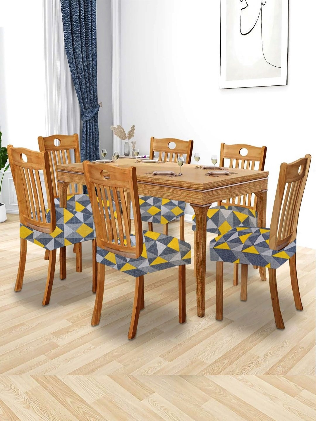

Lazi Grey & Yellow 6 Pieces Geomteric Printed Chair Covers