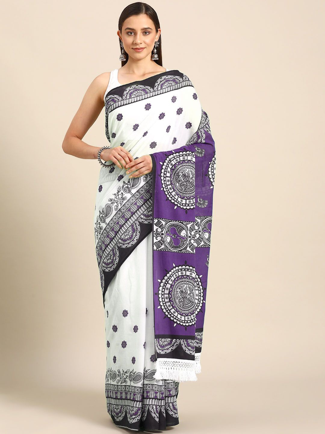 

BUTA BUTI Floral Pure Cotton Saree, Purple
