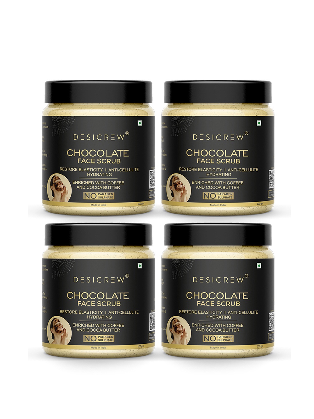 

Desi Crew Set Of 4 Chocolate Face Scrub- 100g Each, Brown