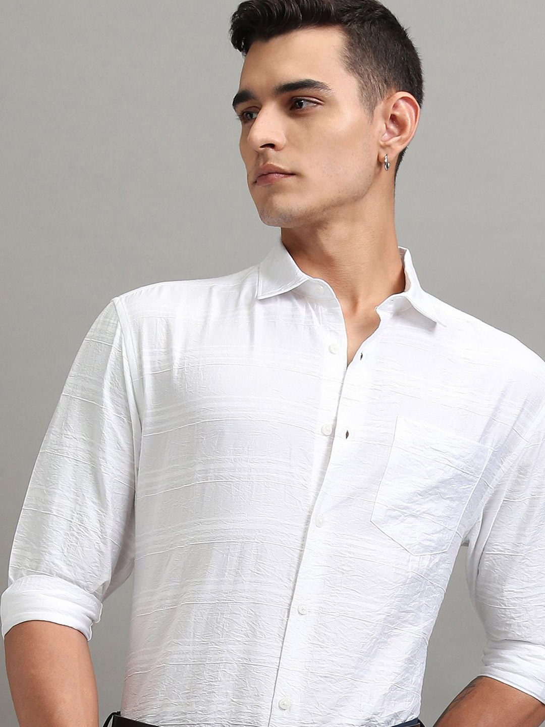 

Highlander Men Dobby Textured Solid Relaxed Shirt, White