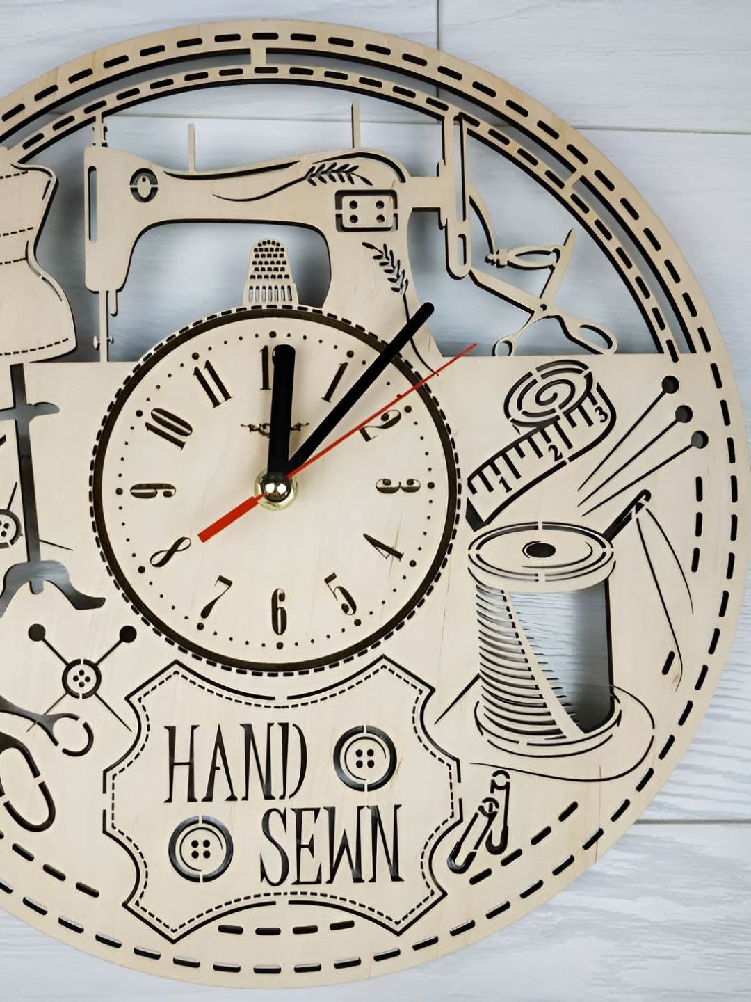 

QEZNEF Beige & Black Printed Round Analogue Wooden Wall Clock Without Glass