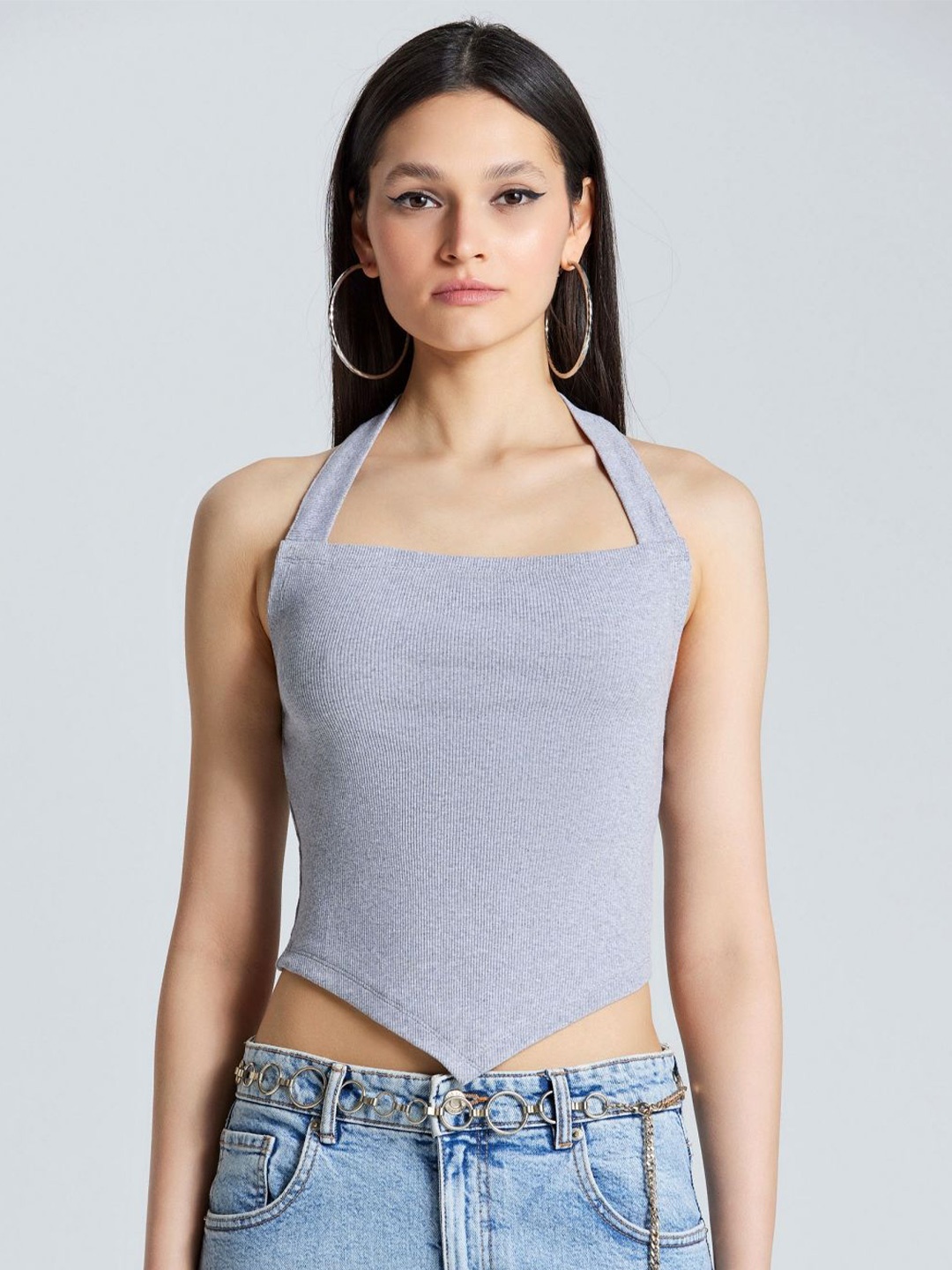 

ZOMODA Women Solid Halter Neck Cotton Top, Grey