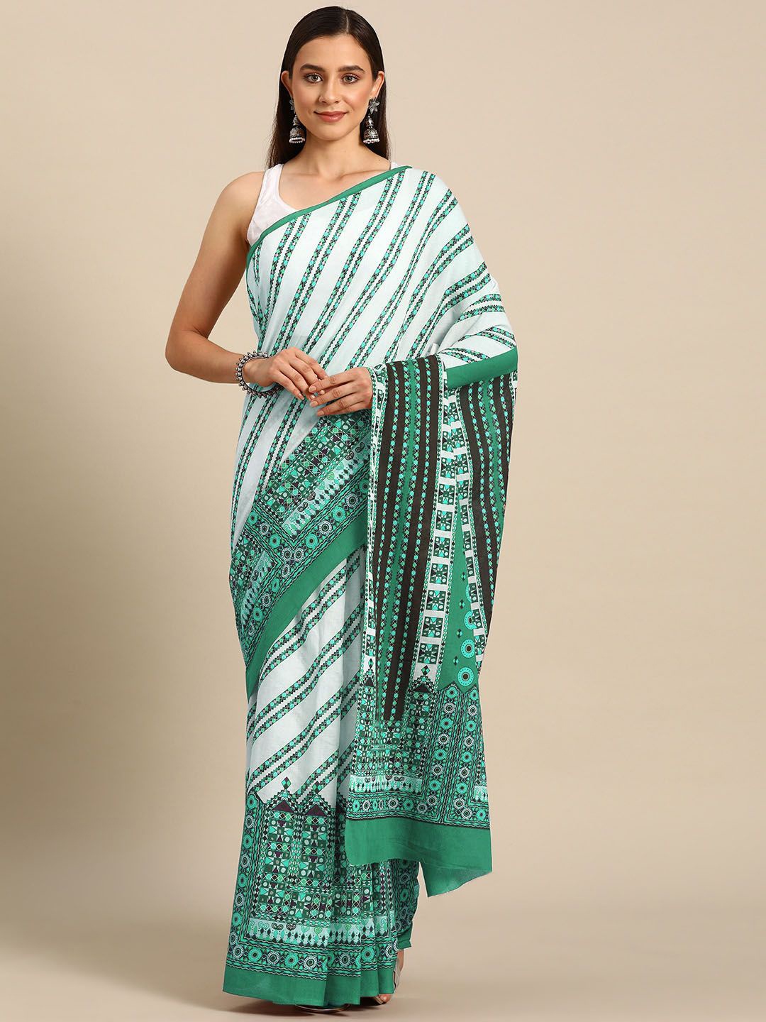 

BUTA BUTI Floral Printed Pure Cotton Sarees, Green