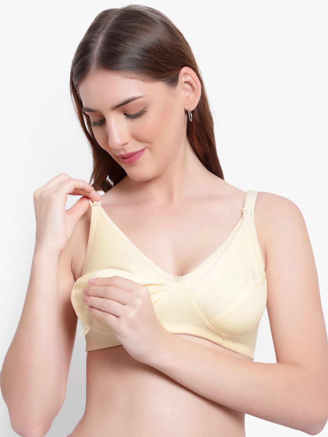 

CANNY FIT Solid Non-Wired Non Padded Nursing Maternity Bra, Cream