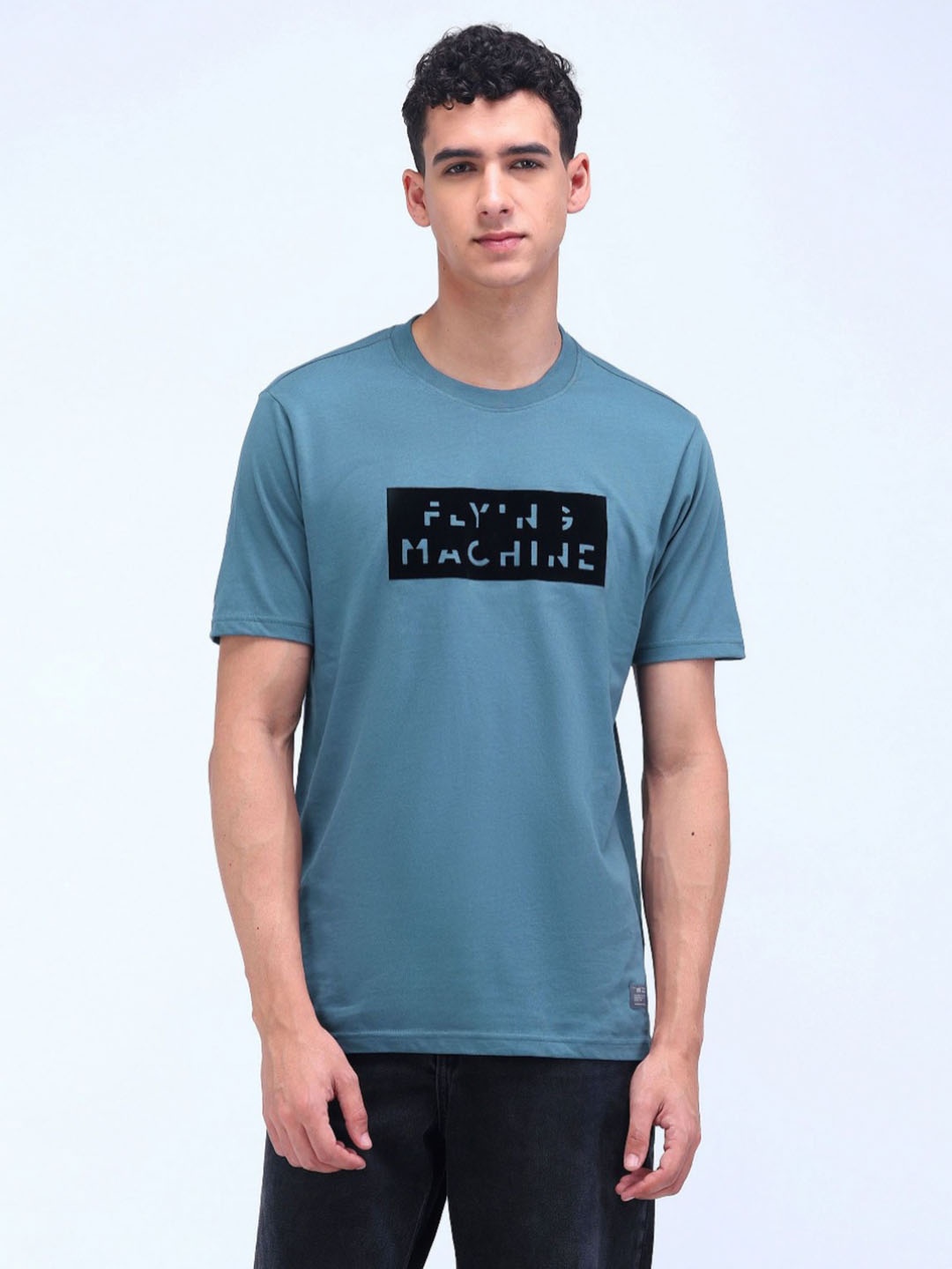 

Flying Machine Men Typography Printed Round Neck Cotton T-shirt, Blue