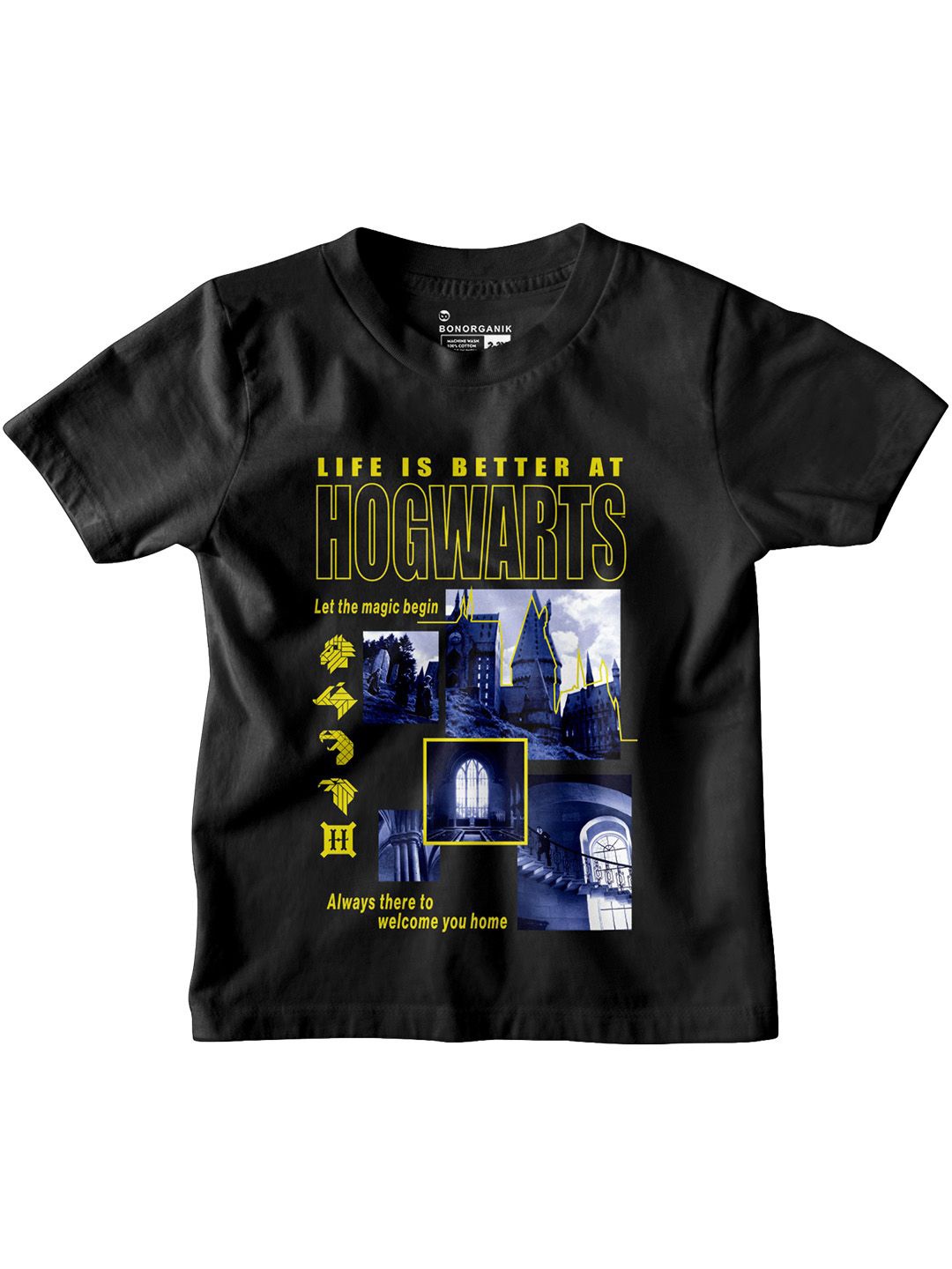 

BonOrganik Boys Graphic Printed Round Neck Cotton T-shirt, Black
