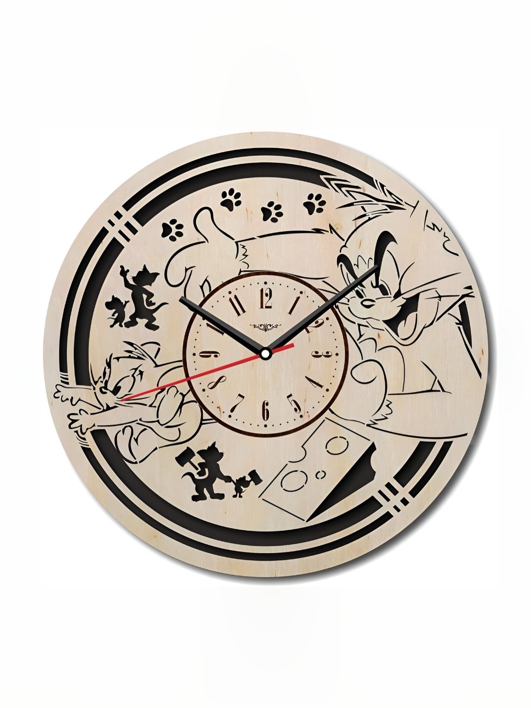 

QEZNEF Black & Brown Tom & Jerry Printed Contemporary Round Shaped Wooden Wall Clock