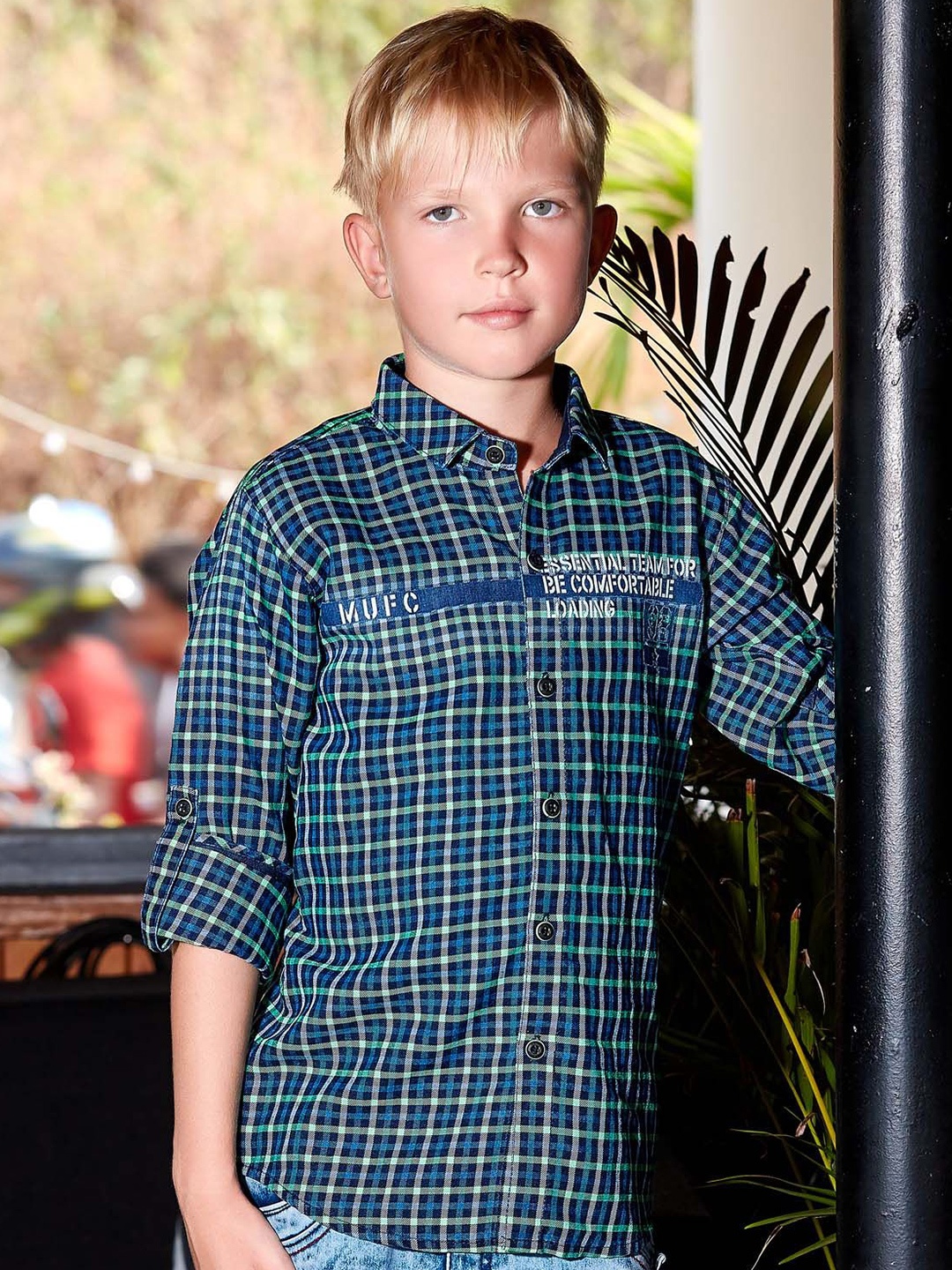

MashUp Boys Classic Spread Collar Micro Checked Cotton Casual Shirt, Green