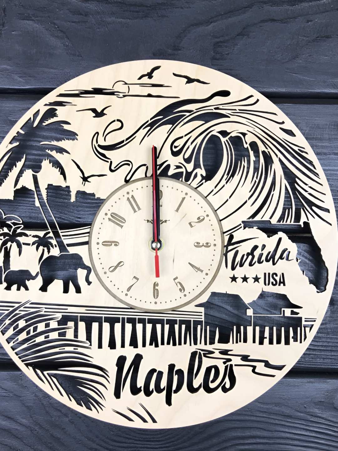 

QEZNEF Beige & Black Printed Round Shaped Contemporary Analogue Wooden Wall Clock
