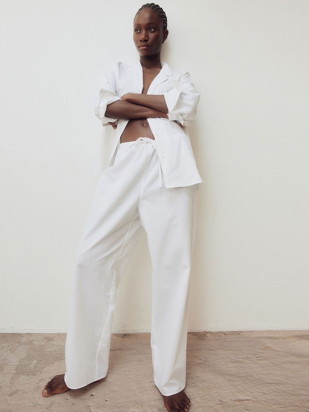 

H&M Women Pure Cotton Night suit, White