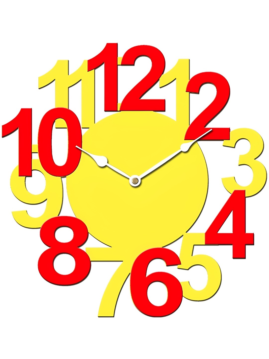 

QEZNEF Yellow and Red Textured Round Shaped Wooden Analogue Contemporary Wall Clock
