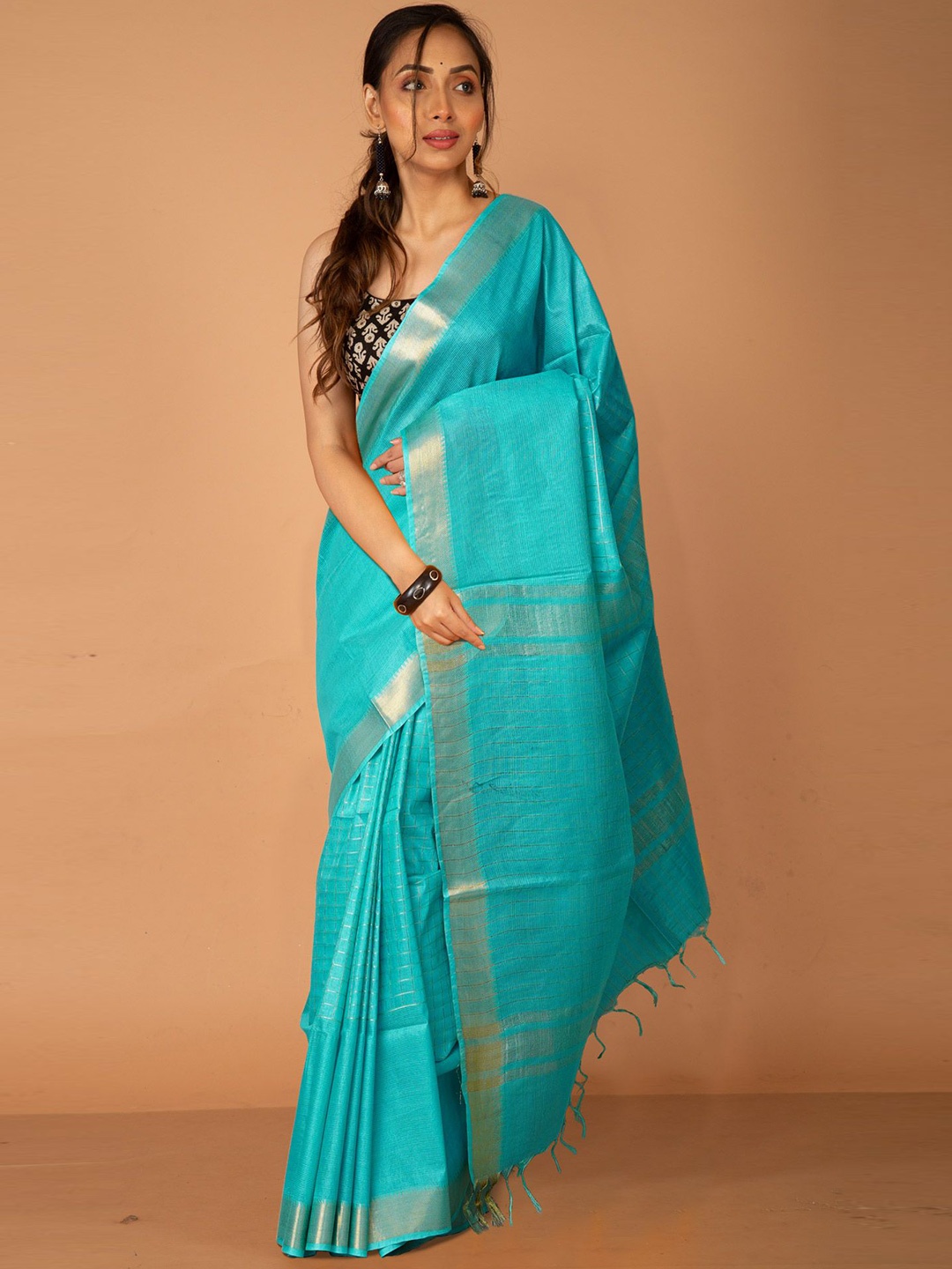 

Unnati Silks Woven Design Zari Chanderi Saree, Turquoise blue