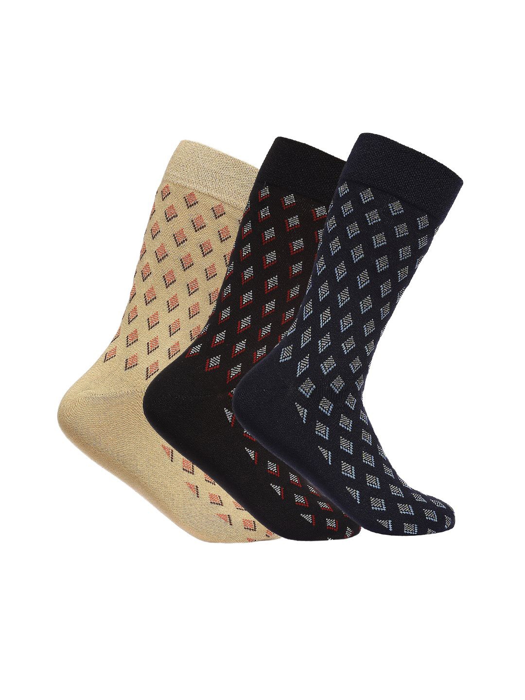 

VINENZIA Men Pack Of 3 Patterned Calf-Length Socks, Beige