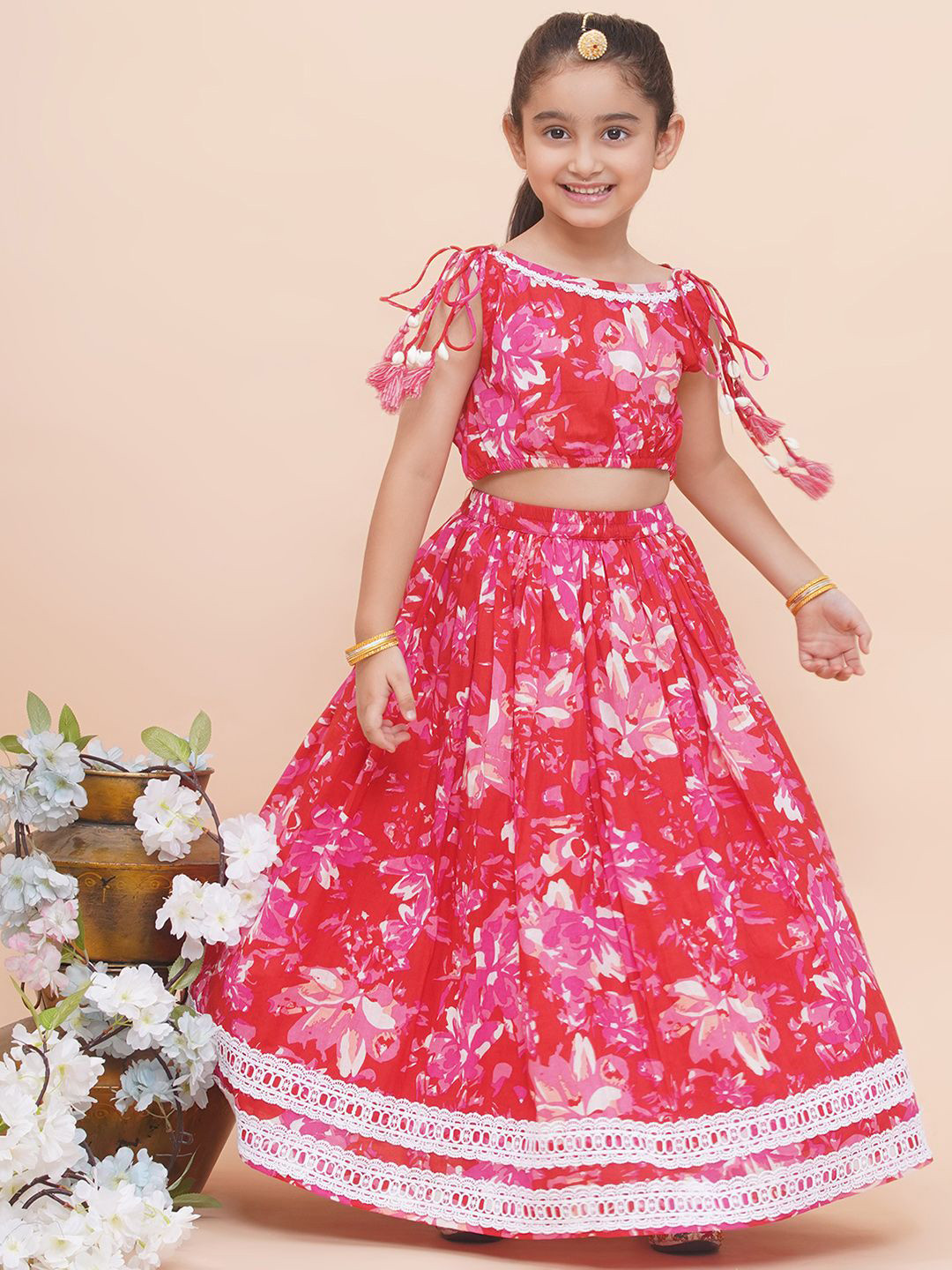 

Modish Couture Girls Printed Ready to Wear Lehenga Choli, Red