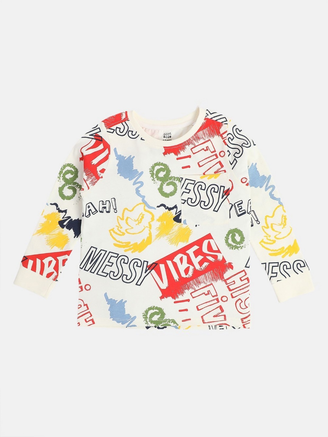 

MINI KLUB Boys Typography Printed Round Neck Cotton T-shirt, White