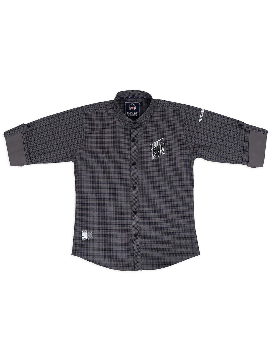 

MashUp Boys Classic Spread Collar Micro Checked Cotton Casual Shirt, Grey