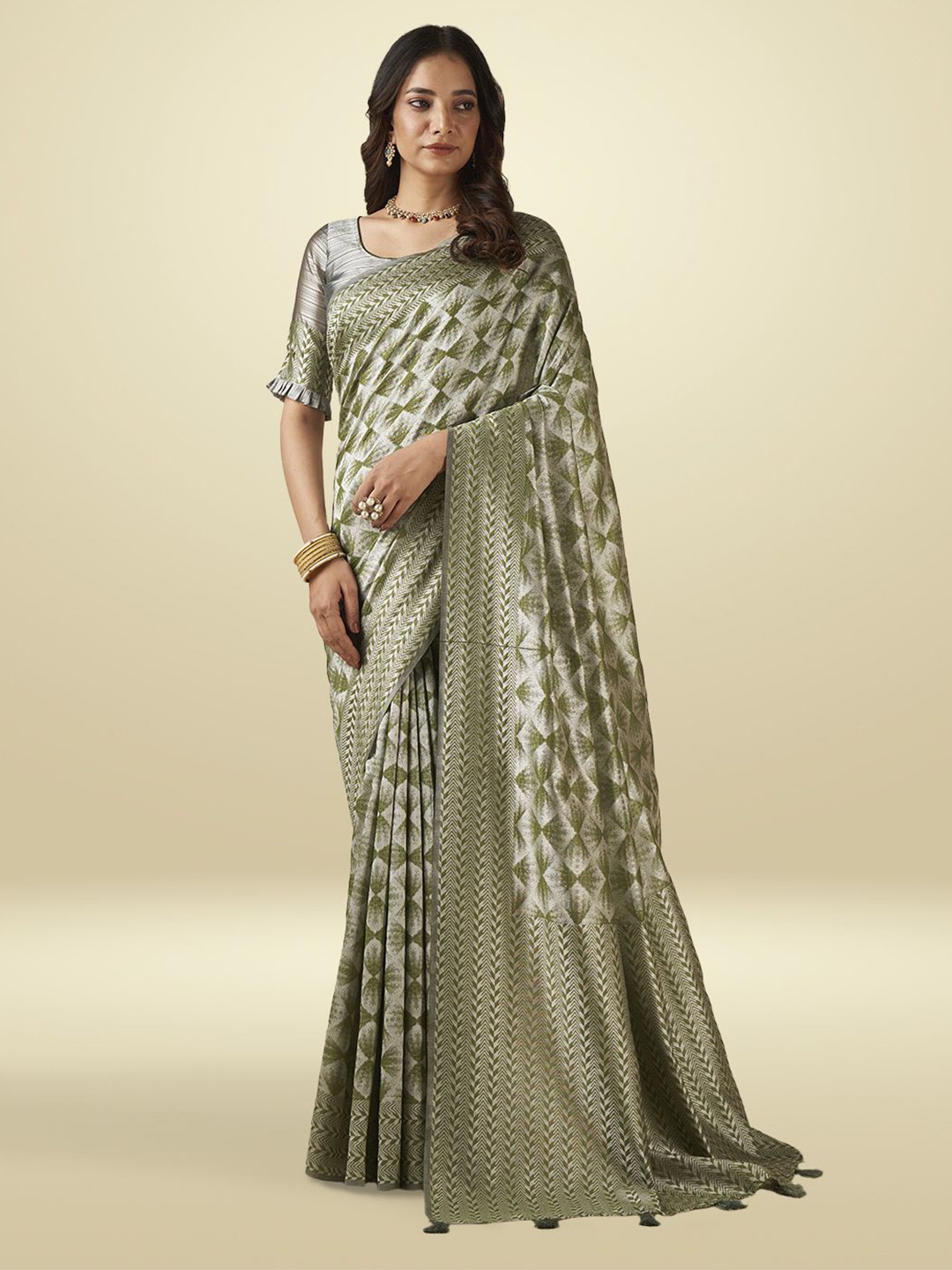 

SARHA Namita Woven Design Zari Pure Cotton Saree Green Colour