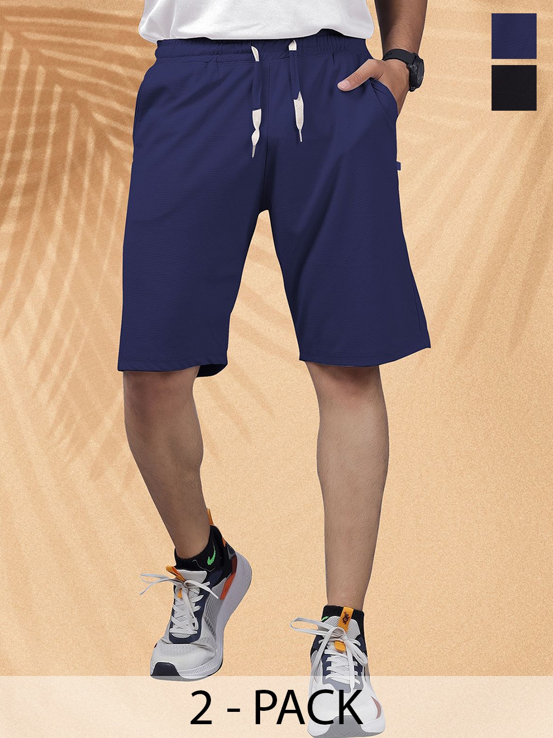 

Septem Men Pack Of 2 Training or Gym Knee Length Shorts, Navy blue