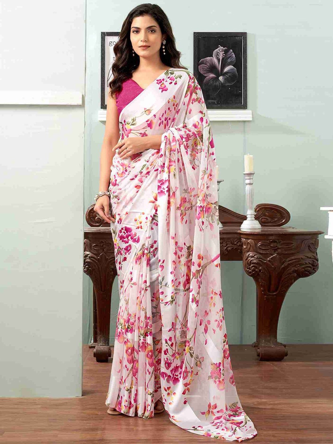 

Sitanjali Floral Printed Maheshwari Saree, Pink