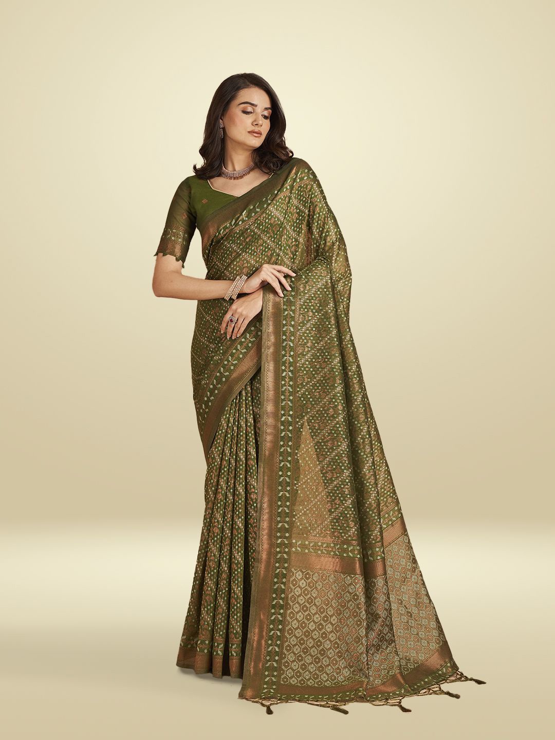 

SARHA Vinaya Olive Woven Design Zari Pure Cotton Saree