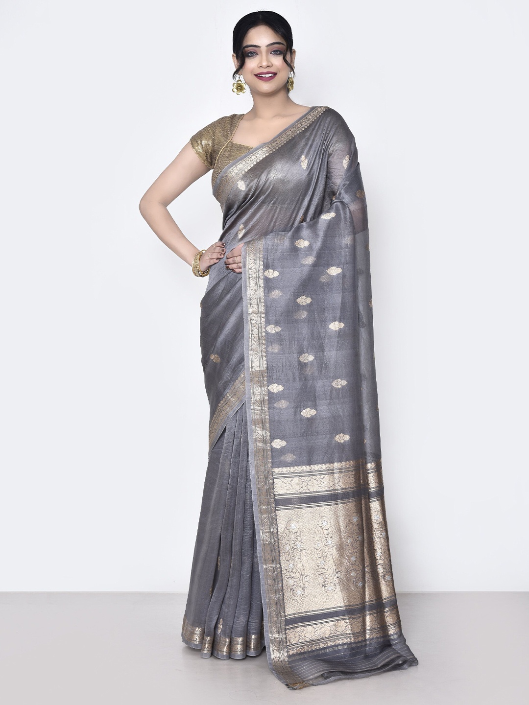 

SPRISH Woven Design Zari Pure Silk Banarasi Saree, Grey