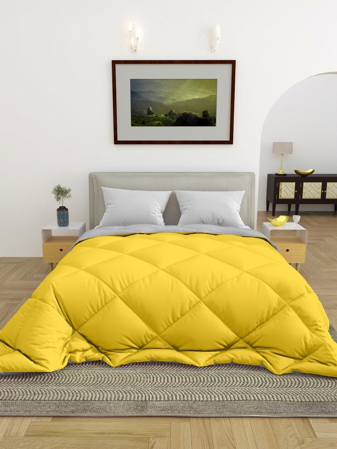 

CHICERY Yellow & Grey Heavy Winter Double Bed Comforter