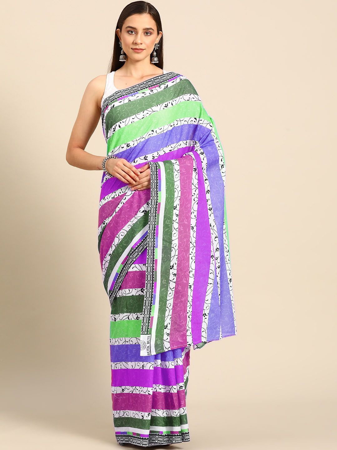 

BUTA BUTI Women Striped Printed Pure Cotton Sarees, Pink