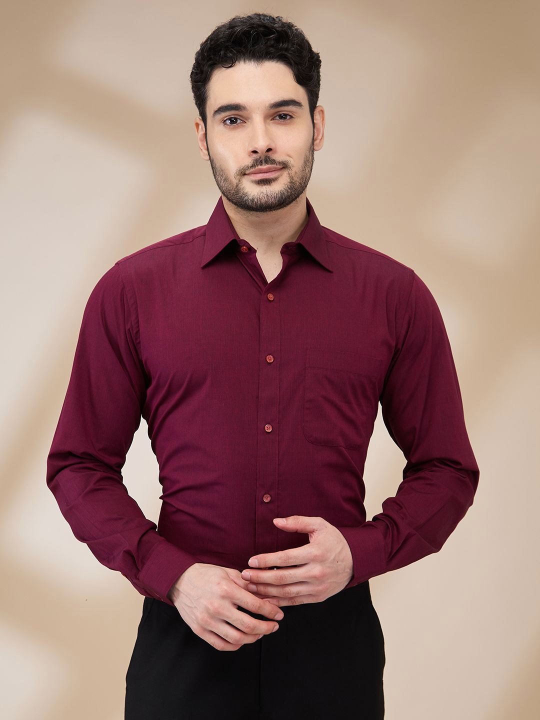 

Raymond Men Spread Collar Solid Cotton Slim Fit Formal Shirt, Maroon