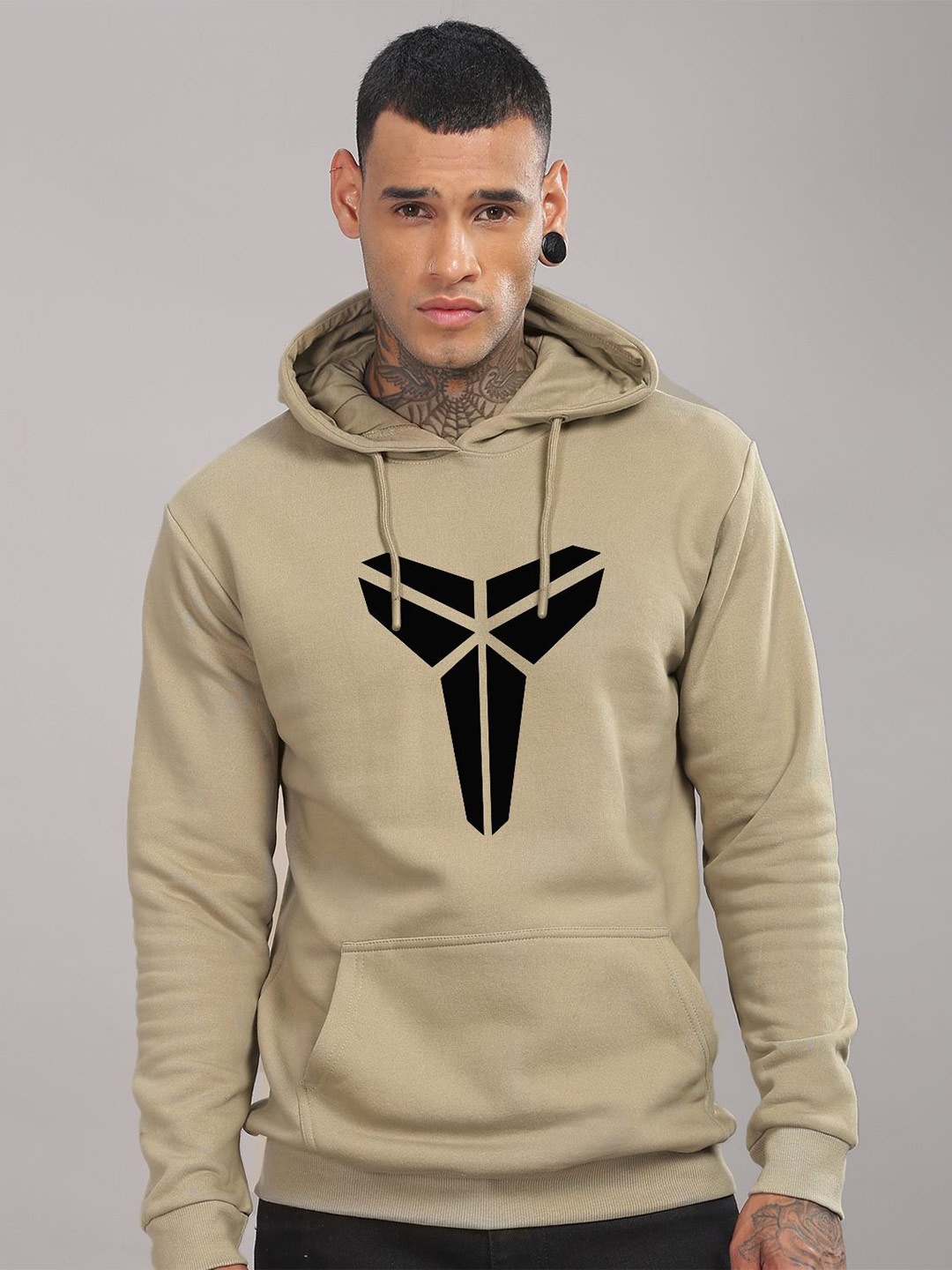 

ADRO Men Cotton Printed Hooded Casual Sweatshirt, Beige