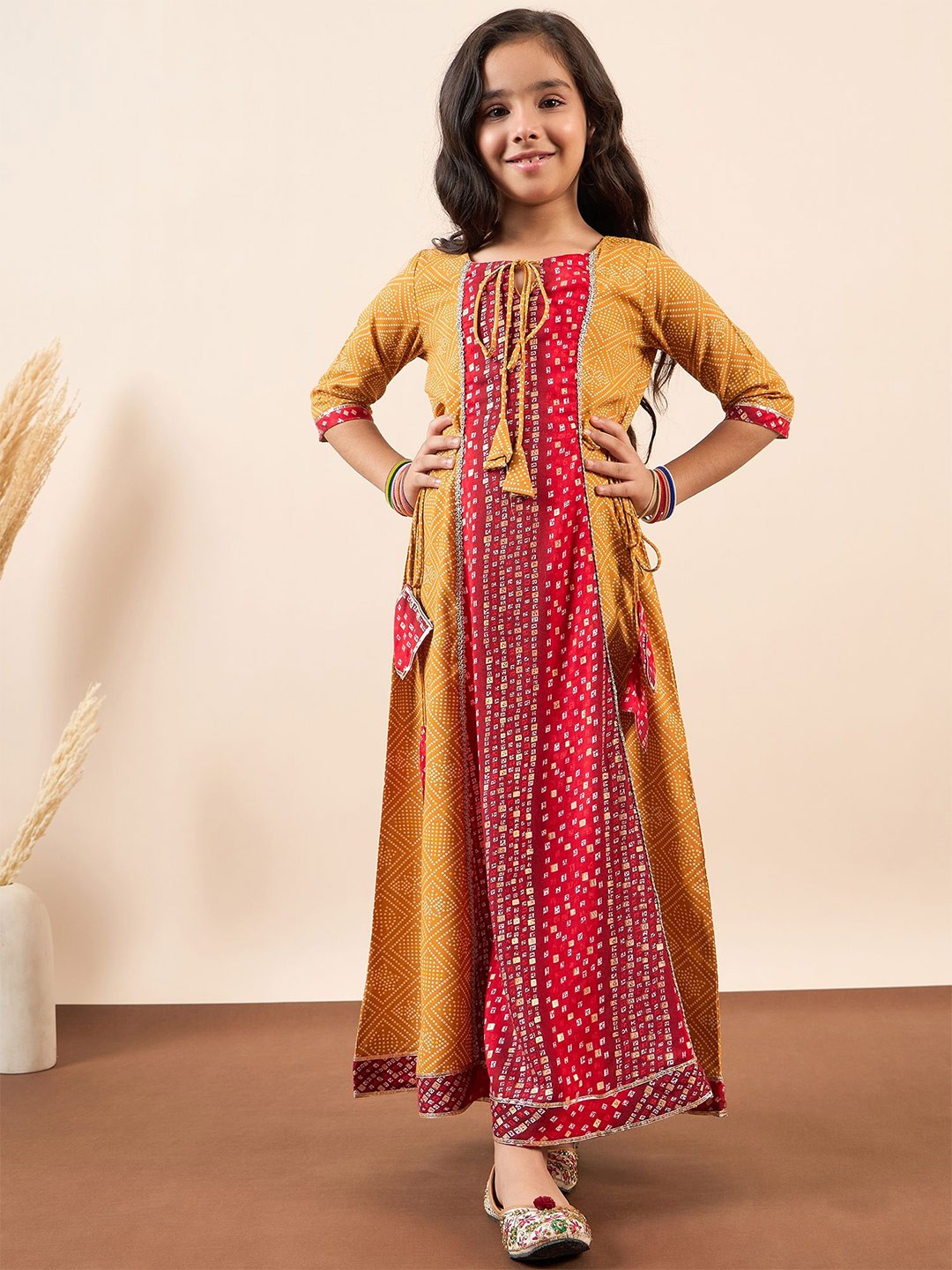 

Stylo Bug Girls Bandhani Print A-Line Maxi Dress, Orange