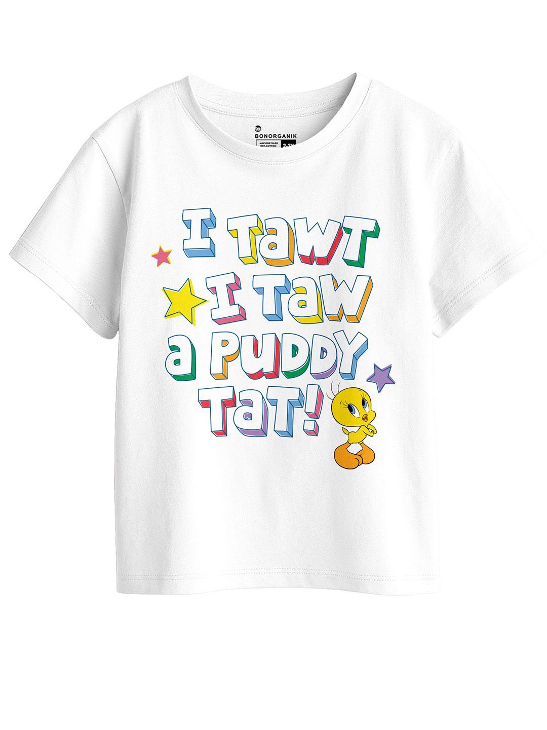 

BonOrganik Girls Typography Printed Round Neck Cotton T-shirt, White