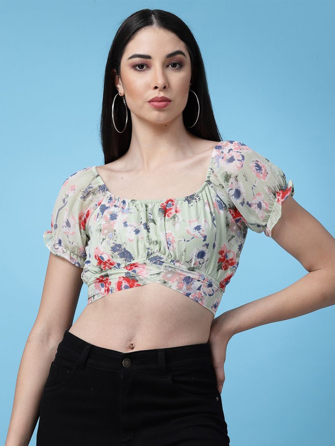

Oomph Factor Women Floral Printed Round Neck Top, Green