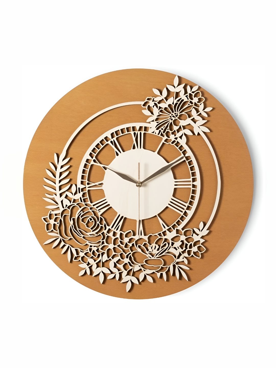 

QEZNEF Brown & White Round Shaped Contemporary Wooden Wall Clock