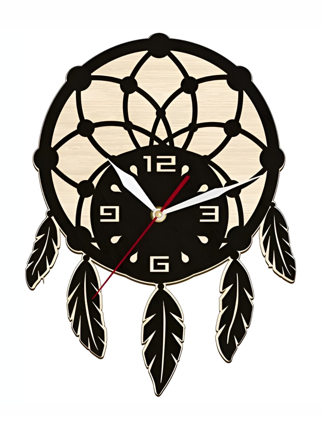 

QEZNEF Beige & Black Round Shaped Contemporary Analogue Wooden Wall Clock