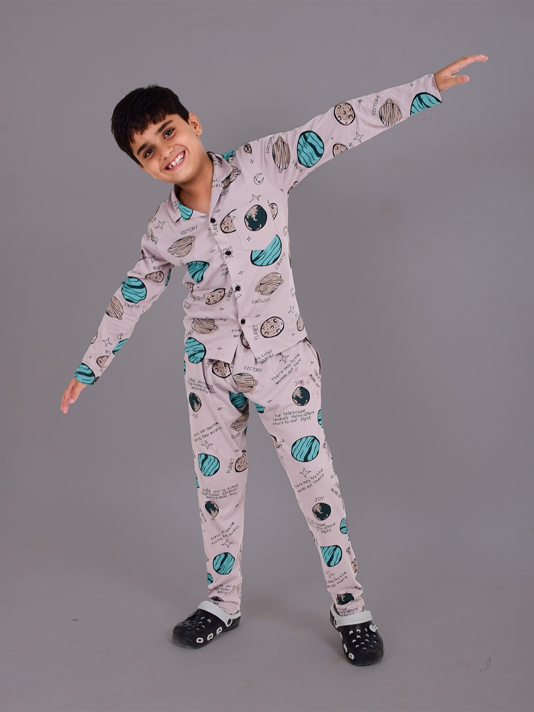 

ROW STARS Boys Pure Cotton Printed Shirt with Trousers, Lavender