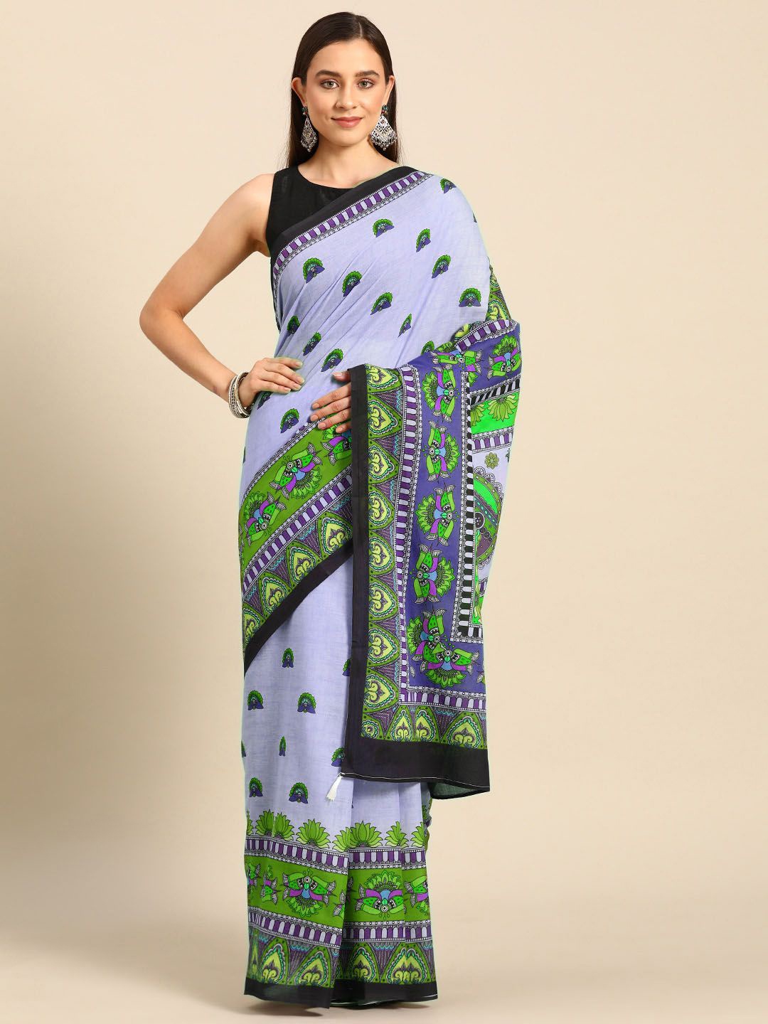 

BUTA BUTI Ethnic Motifs Printed Pure Cotton Saree, Lavender