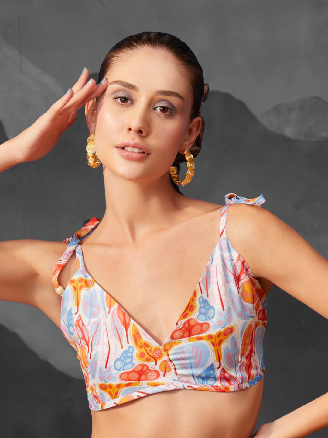 

CMGE Women Abstract Printed Shoulder Straps Top, Orange