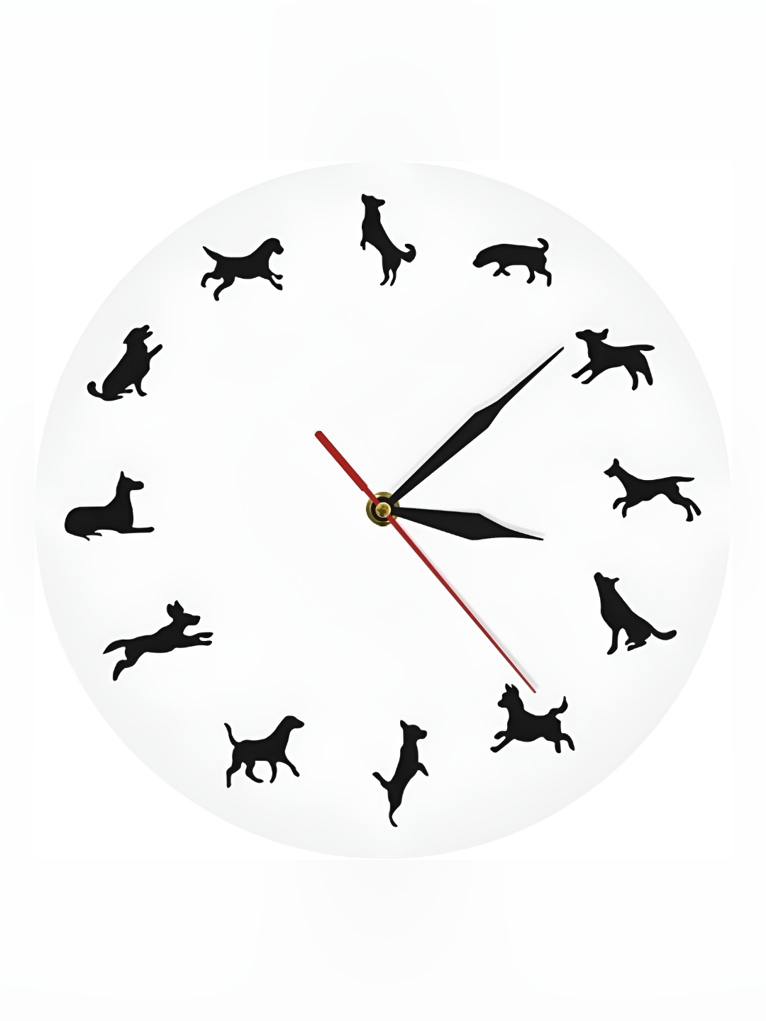 

QEZNEF White & Black Dogs Printed Contemporary Round Shaped Wooden Wall Clock