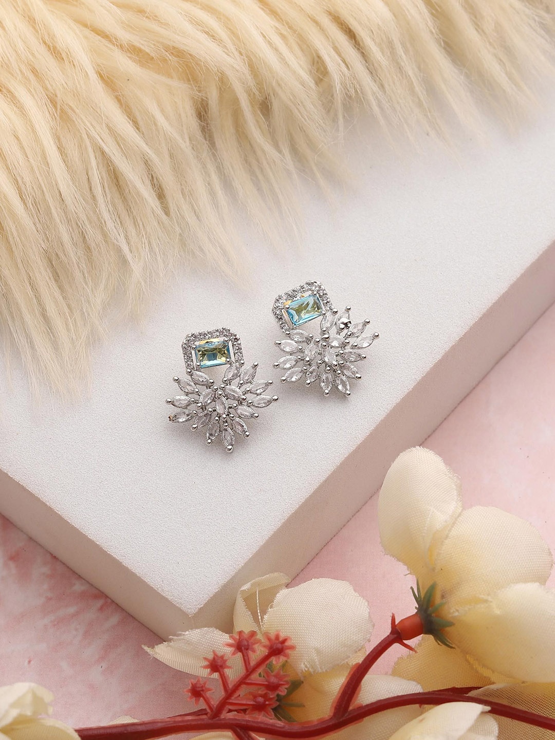 

Styled Diva Silver-Plated Cubic Zirconia Studded Drop Earrings