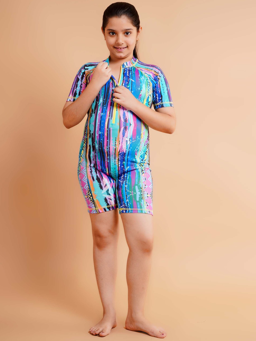 

Keepfit Kids Printed Short Sleeves Swimming Dress, Blue