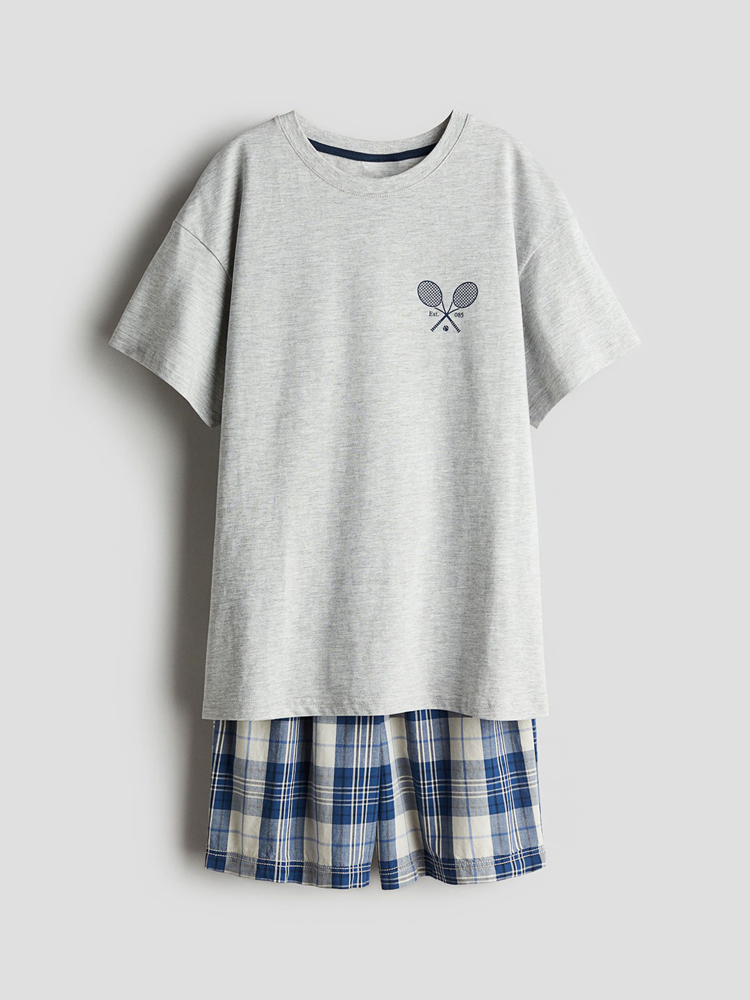 

H&M Boys Printed Pure Cotton T-Shirt & Shorts Night Suits, Grey
