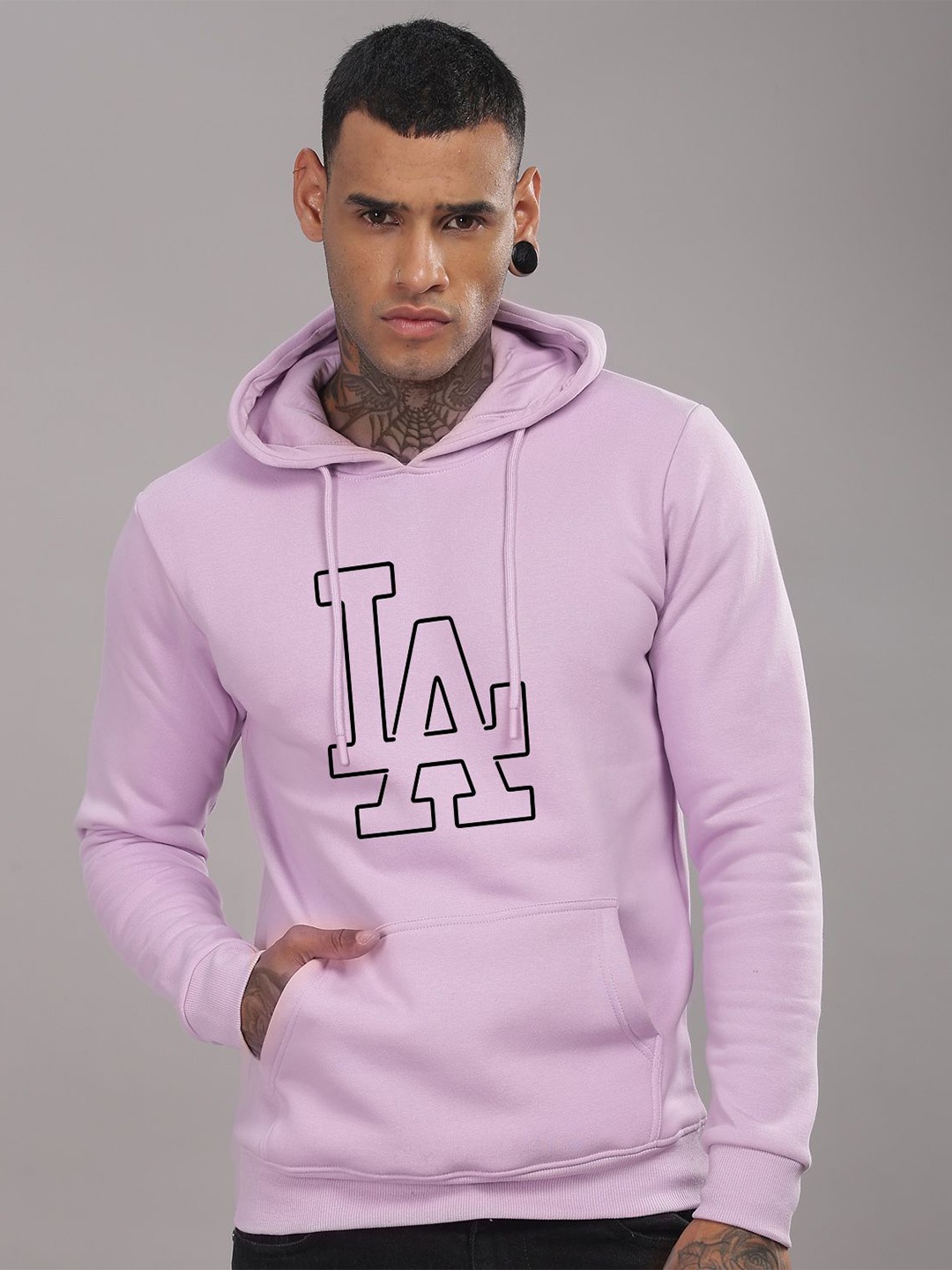 

ADRO Men Graphic Printed Hood Cotton Pullover Sweatshirt, Lavender