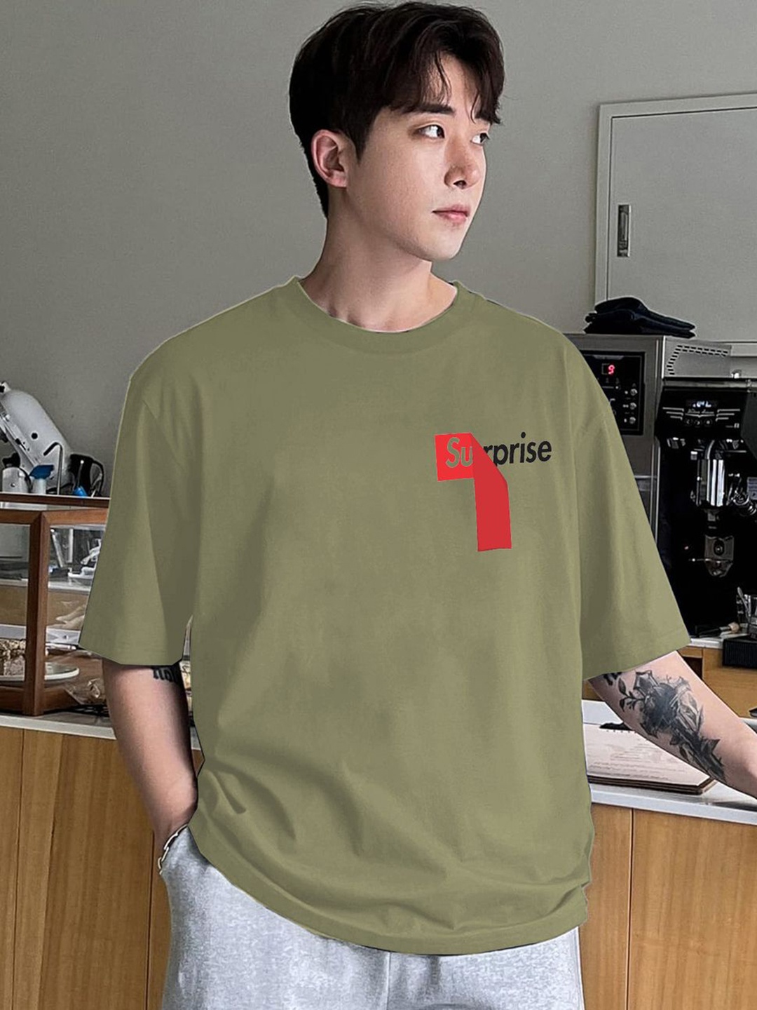 

Genzy Men Typography Printed Round Neck Cotton Oversized T-shirt, Teal