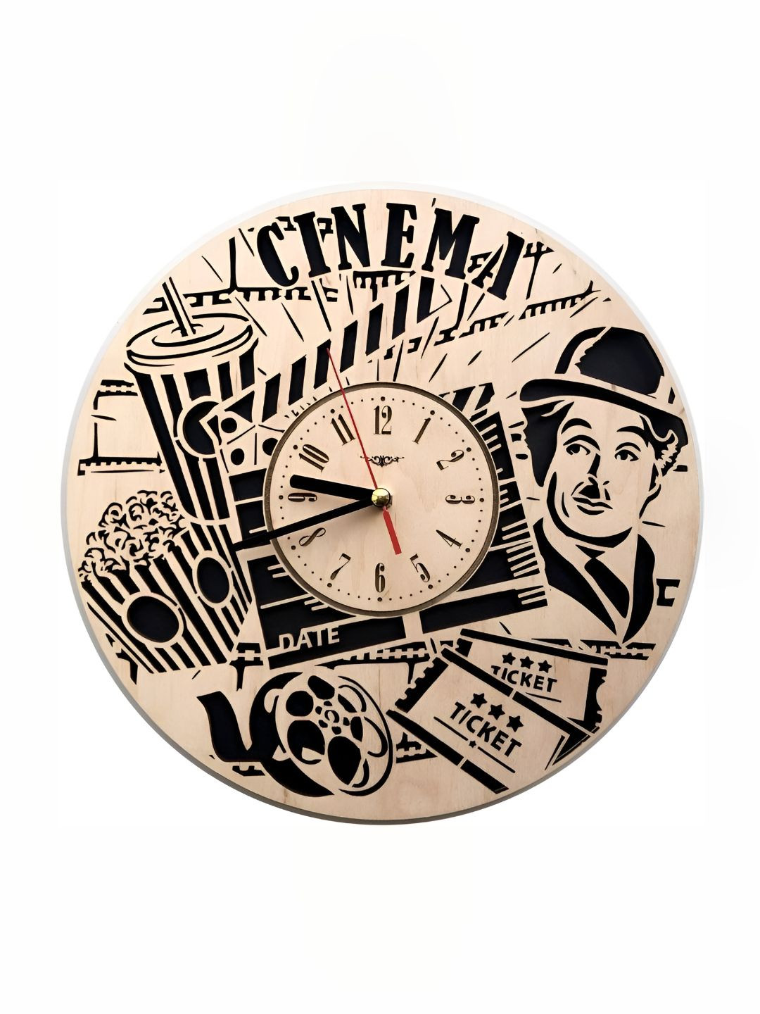 

QEZNEF Black & Beige Printed Contemporary Wooden Round Wall Clock