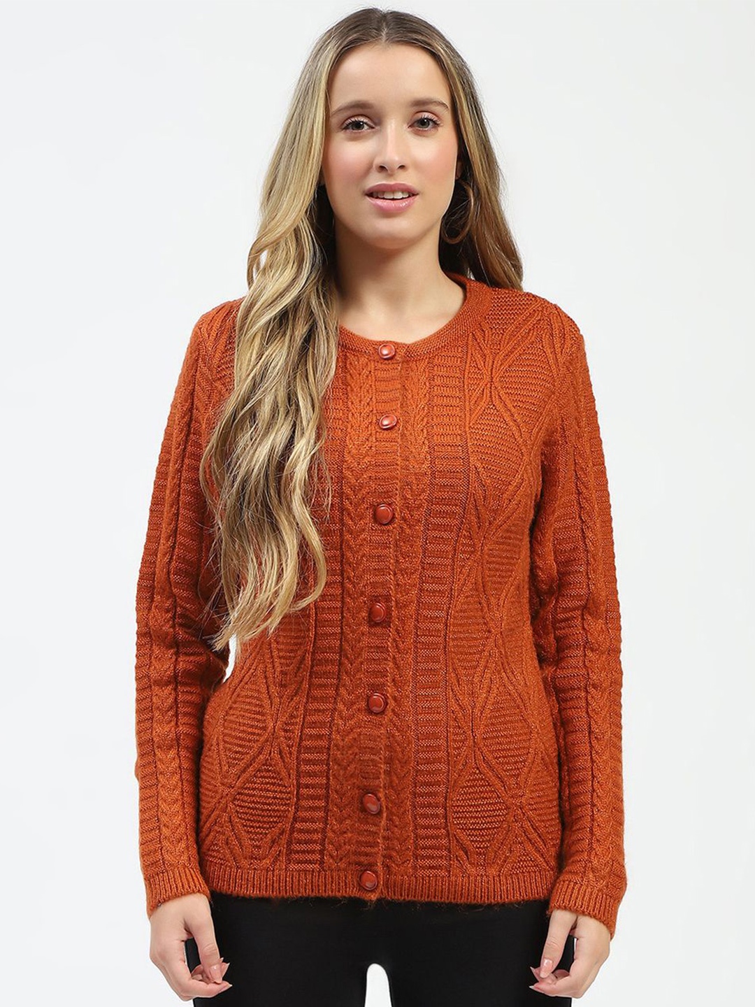 

Madame Women Cable Knit Cardigan, Orange