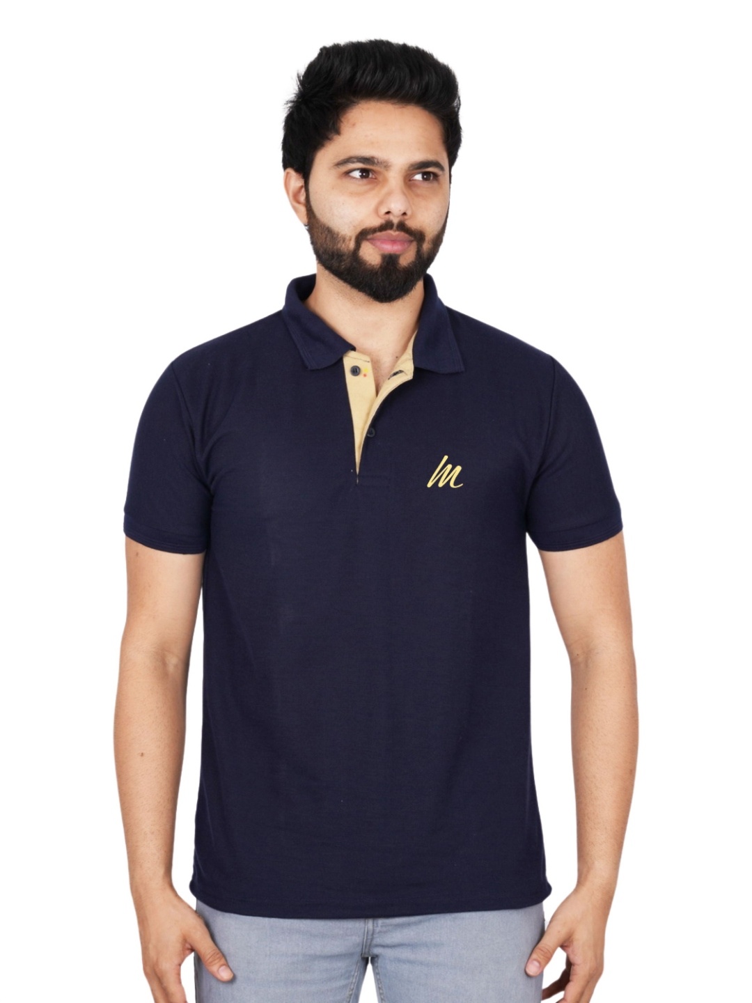 

LA MILANO Men Solid Polo Collar T-shirt, Navy blue