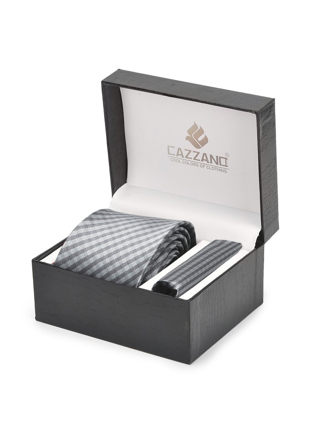 

Cazzano Men Accessory Gift Set Of Tie and Pocket Square, Grey
