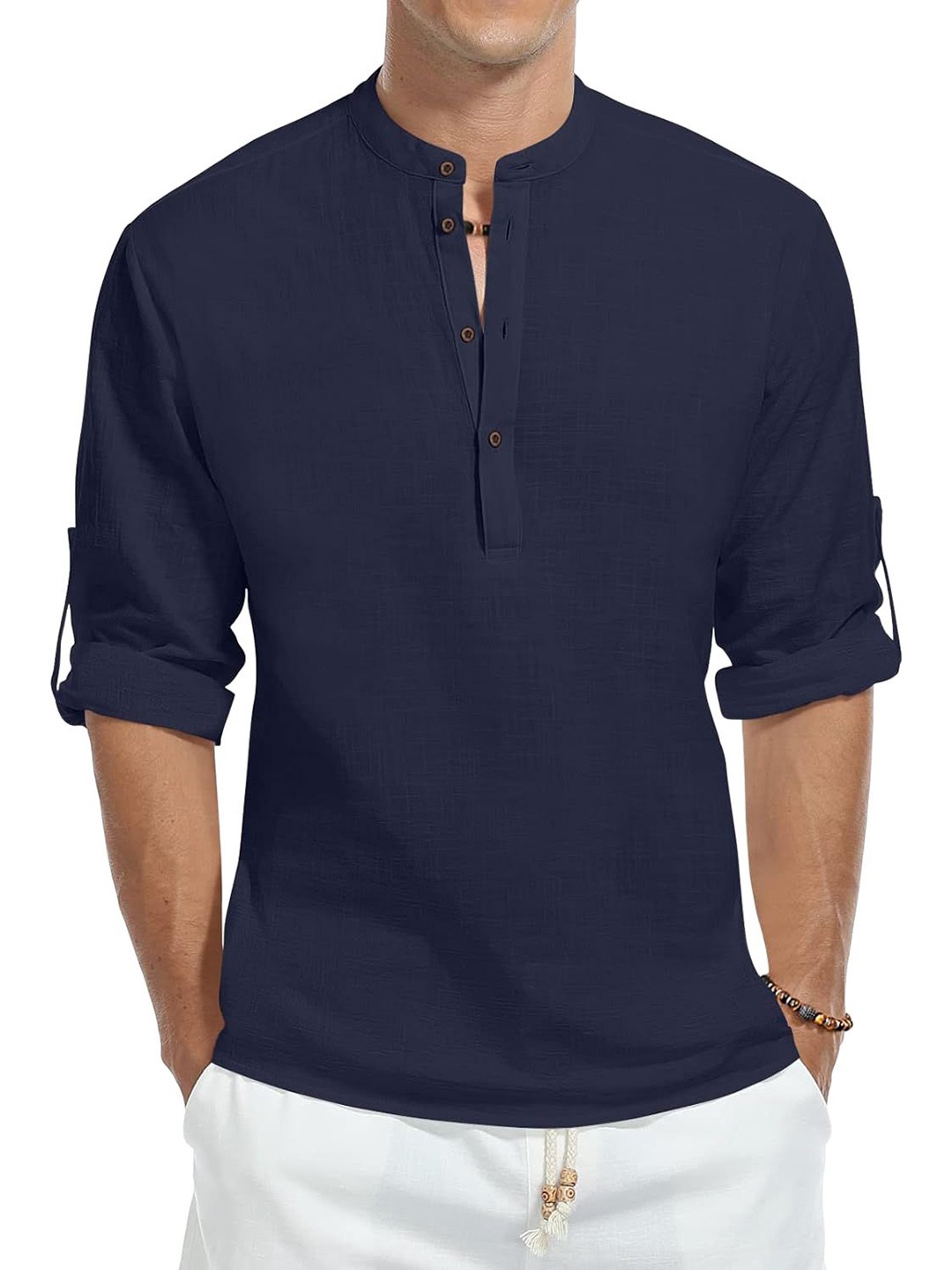 

Zombom Men Solid Straight Full Sleeve Kurta, Navy blue